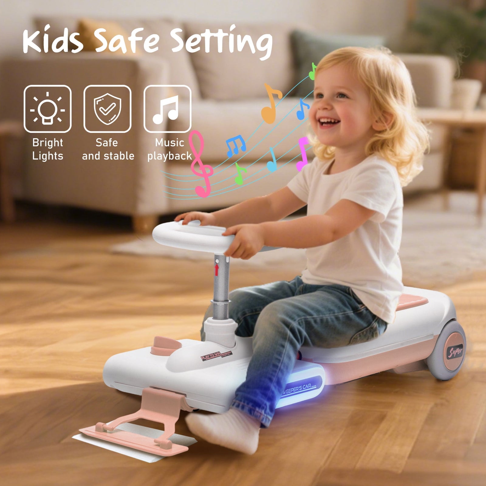 12V Battery-Powered Electric Kids Ride-On Go Kart with LED Lights, Music, and Cleaning Mop Trend Times 4