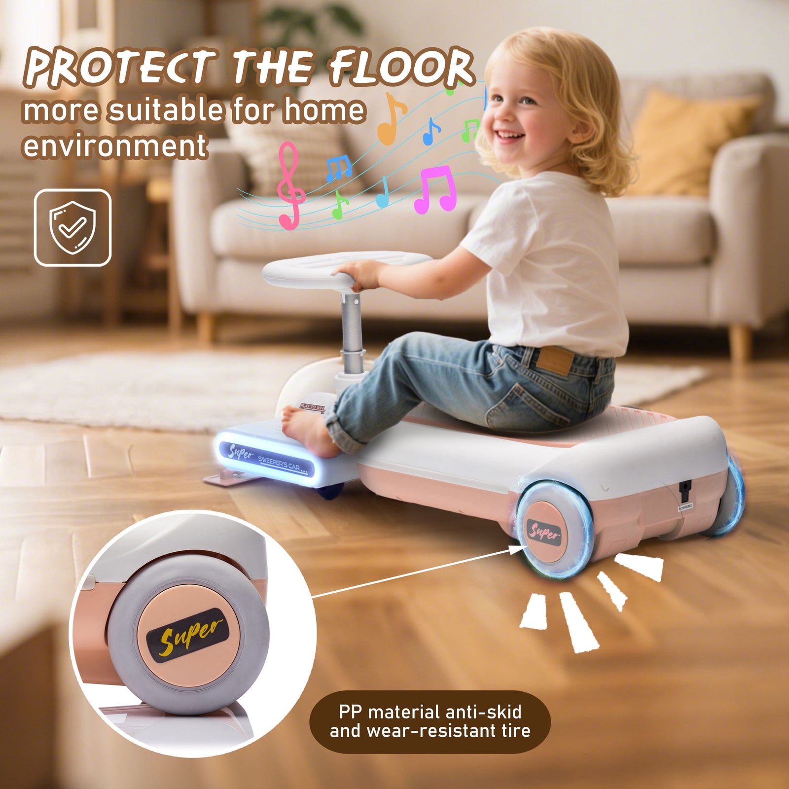12V Battery-Powered Electric Kids Ride-On Go Kart with LED Lights, Music, and Cleaning Mop Trend Times 6