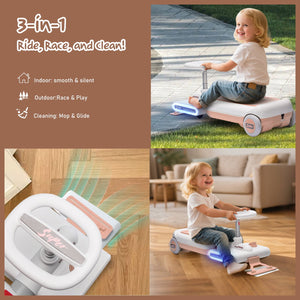 12V Battery-Powered Electric Kids Ride-On Go Kart with LED Lights, Music, and Cleaning Mop Trend Times 7