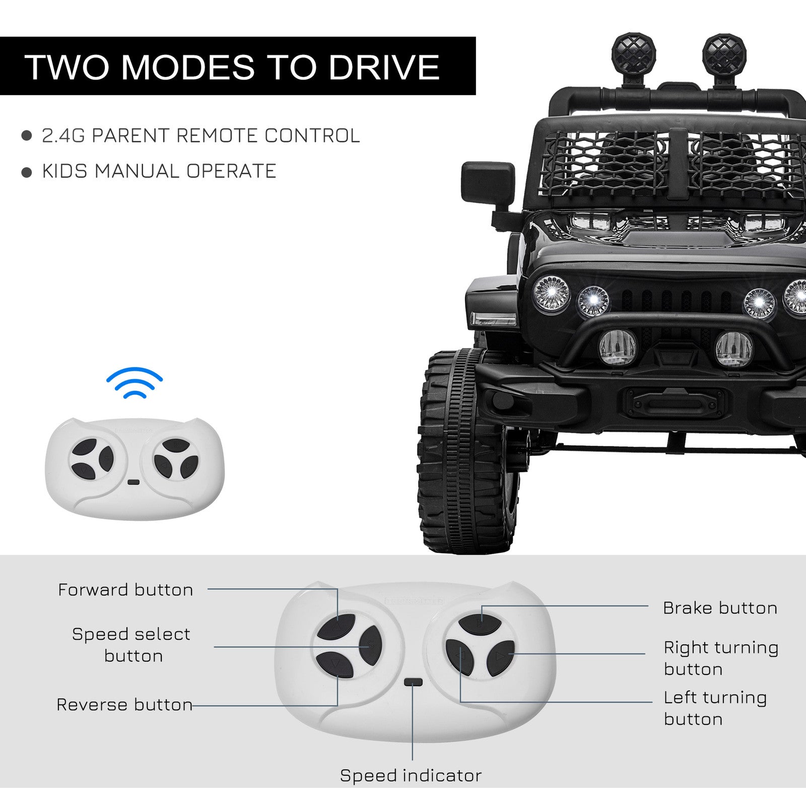 12V Battery-Powered Kids Ride-On Off-Road Truck Toy with Parent Remote Control Black Trend Times 6