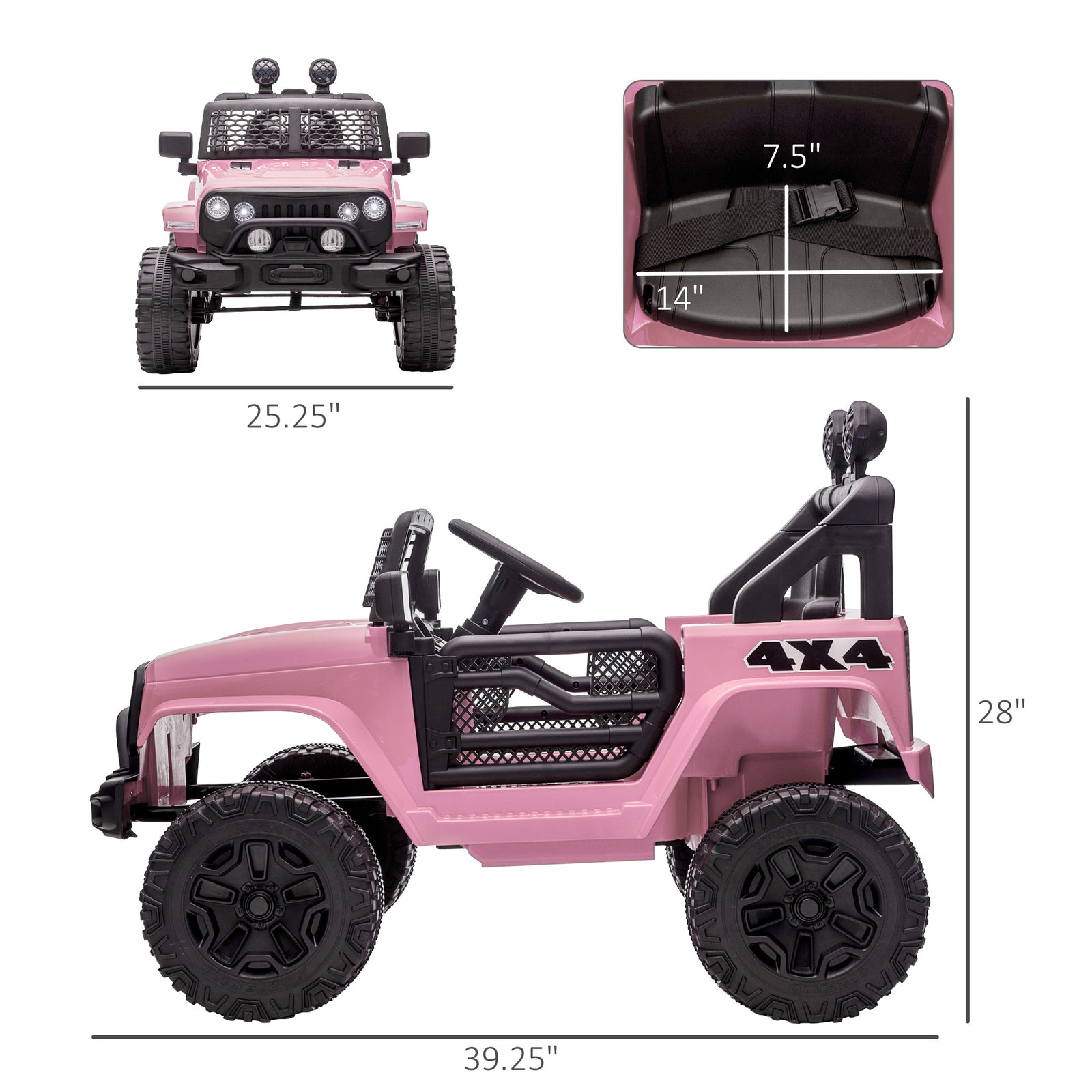 12V Battery-Powered Kids Ride-On Off-Road Truck Toy with Parent Remote Control Pink Trend Times 2