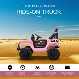 12V Battery-Powered Kids Ride-On Off-Road Truck Toy with Parent Remote Control Pink Trend Times 3