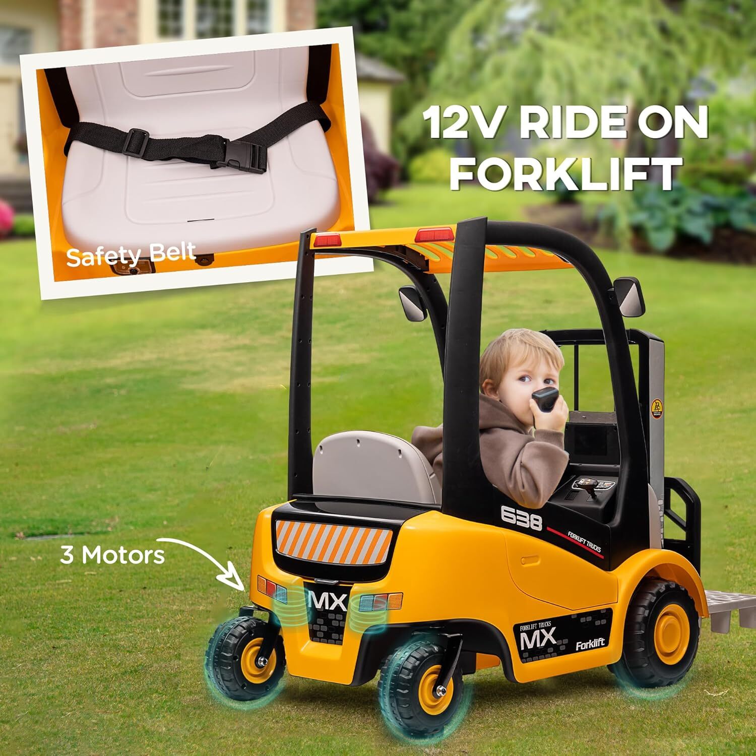 12V Battery Powered Kids Ride-On Forklift Car with Tent, Liftable Fork and Remote Control Trend Times 11