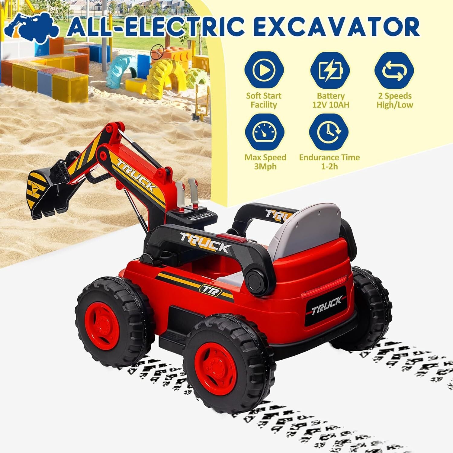 12V Battery-Powered 4WD Electric Ride-On Excavator Truck for Kids Trend Times 3