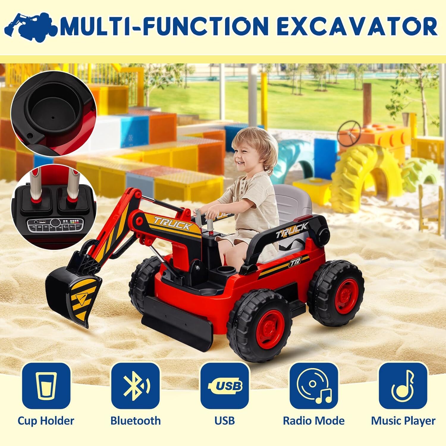12V Battery-Powered 4WD Electric Ride-On Excavator Truck for Kids Trend Times 4