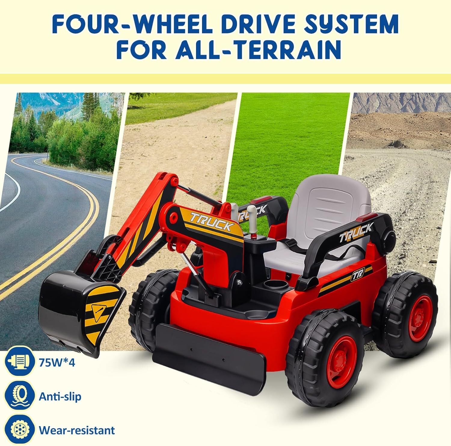 12V Battery-Powered 4WD Electric Ride-On Excavator Truck for Kids Trend Times 6