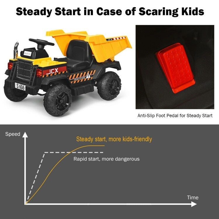 12V Battery-Powered Electric Ride-On Dump Truck Toy with Bucket and Dump Bed for Toddlers Trend Times 11