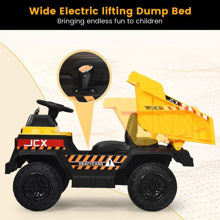 12V Battery-Powered Electric Ride-On Dump Truck Toy with Bucket and Dump Bed for Toddlers Trend Times 2