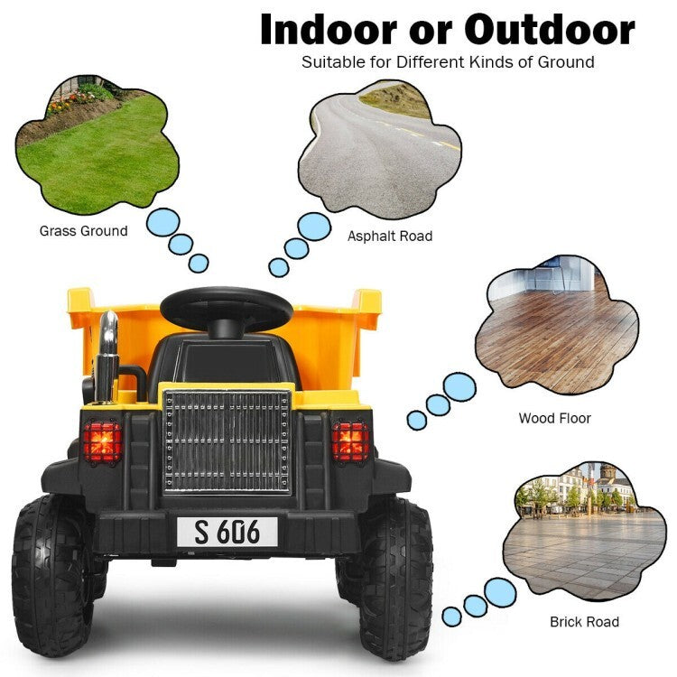 12V Battery-Powered Electric Ride-On Dump Truck Toy with Bucket and Dump Bed for Toddlers Trend Times 8