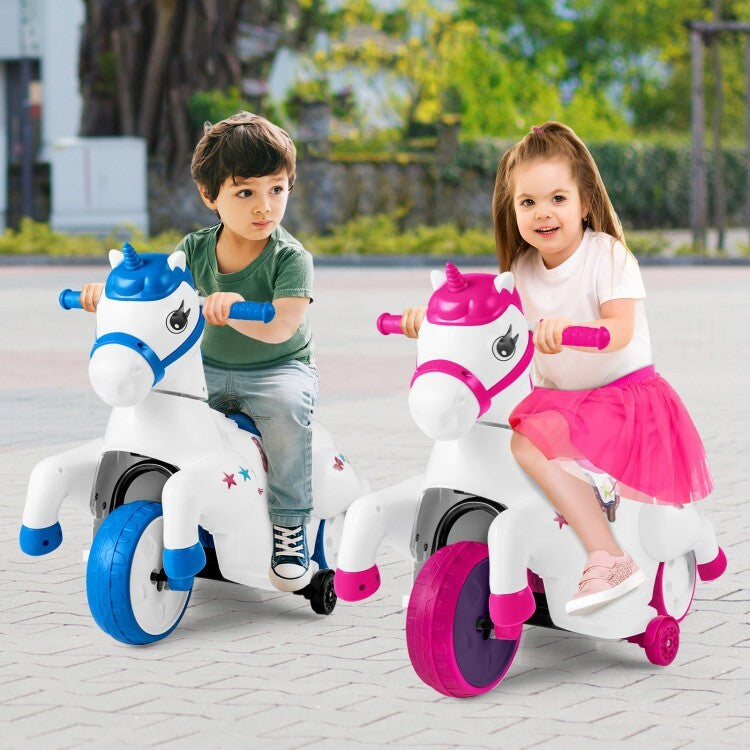 12V Battery Powered Ride-On Toy Horse with Training Wheels and Riding Mode for Children Trend Times 1
