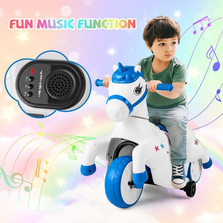 12V Battery Powered Ride-On Toy Horse with Training Wheels and Riding Mode for Children Trend Times 6