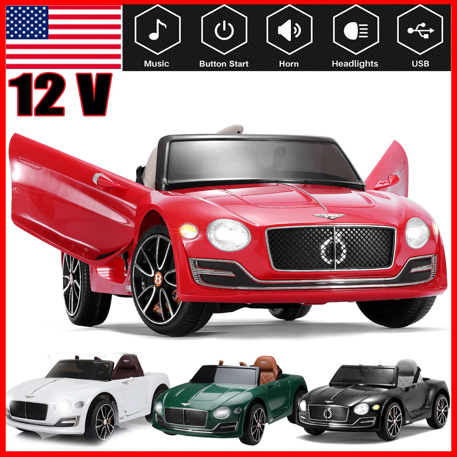 12V Bentley-Style Electric Ride-On Toy Car with Remote Control and LED Lights for Kids Trend Times 8