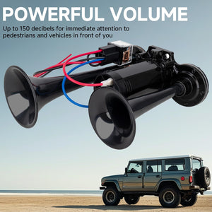 12V Black Waterproof Truck Horn with 150dB Compressor and Integrated Dual Tubes Trend Times 1