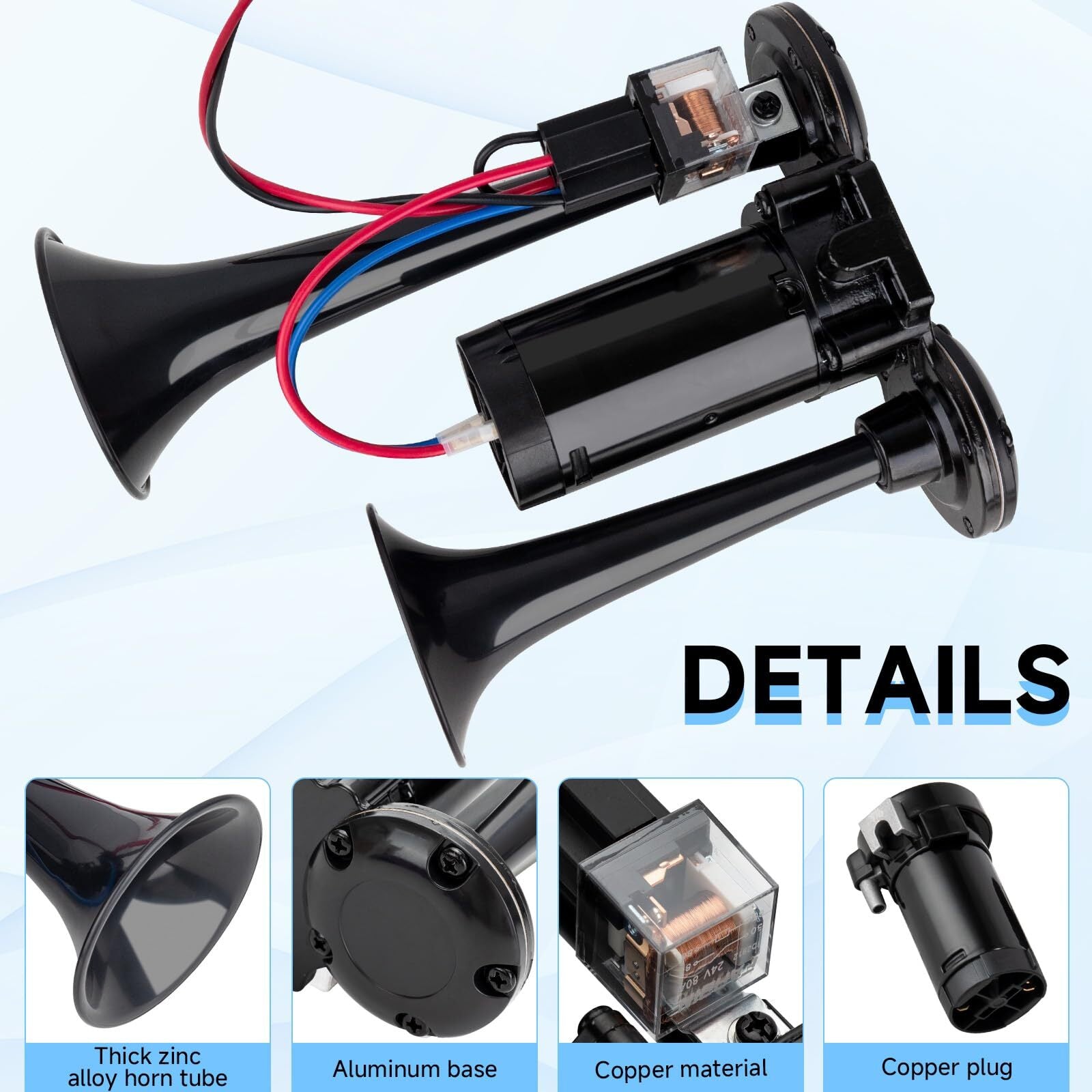 12V Black Waterproof Truck Horn with 150dB Compressor and Integrated Dual Tubes Trend Times 5