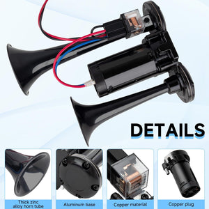 12V Black Waterproof Truck Horn with 150dB Compressor and Integrated Dual Tubes Trend Times 5