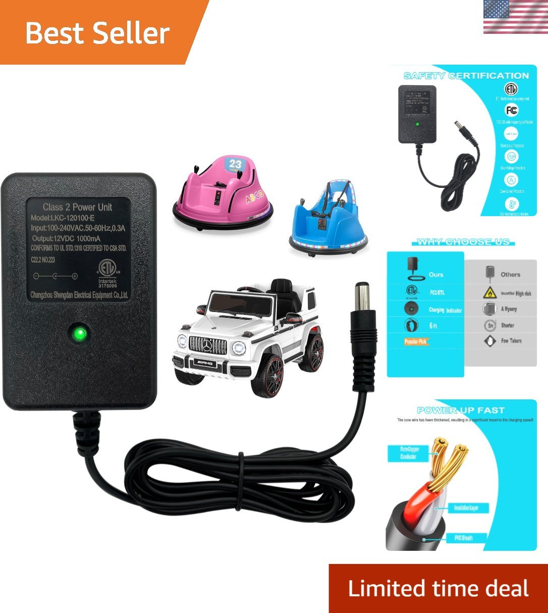 12V Bumper Car Charger with Automatic Shut-Off and Charging Indicator Trend Times 0