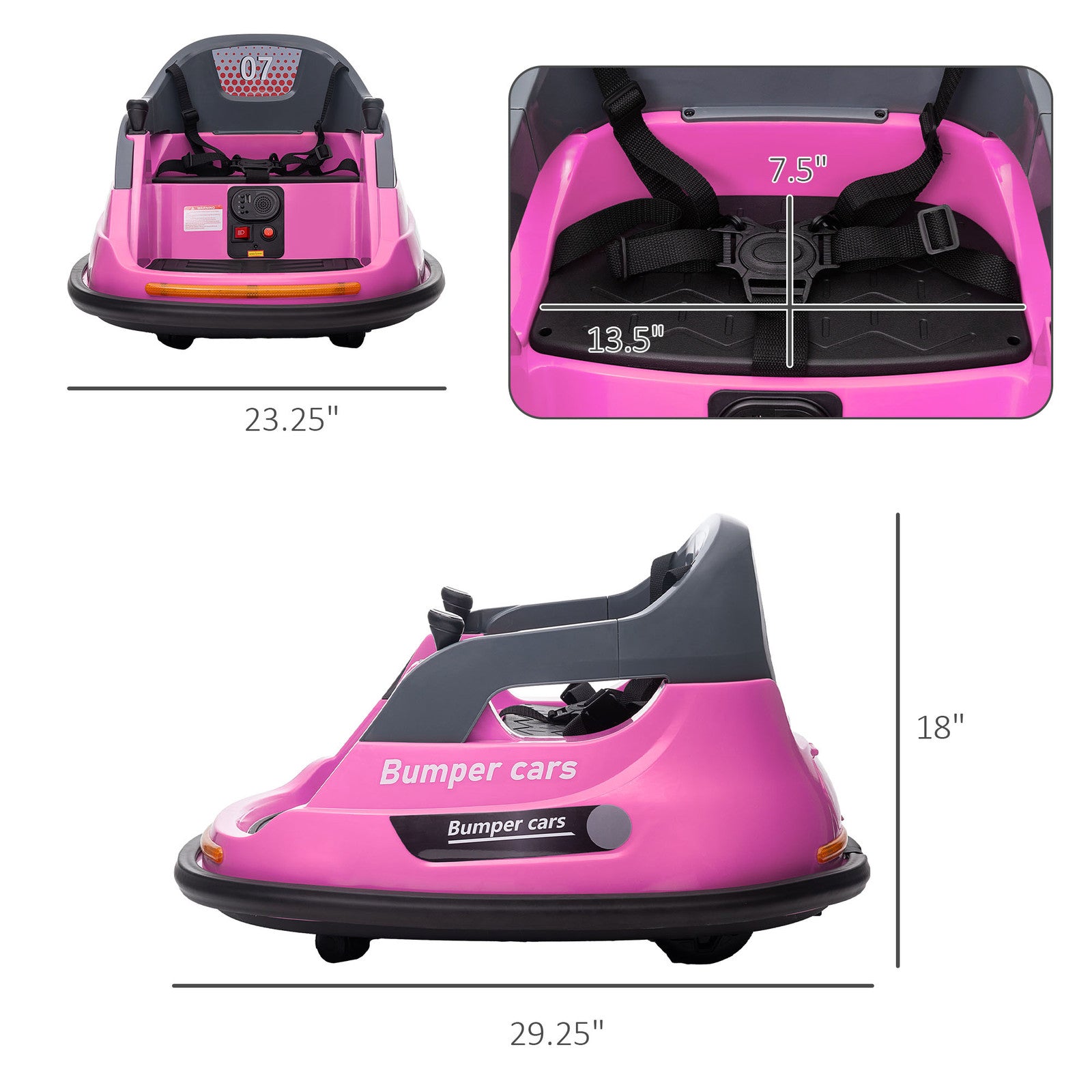 12V Pink Kids Bumper Car with 360° Rotation and Safety Belt Trend Times 1