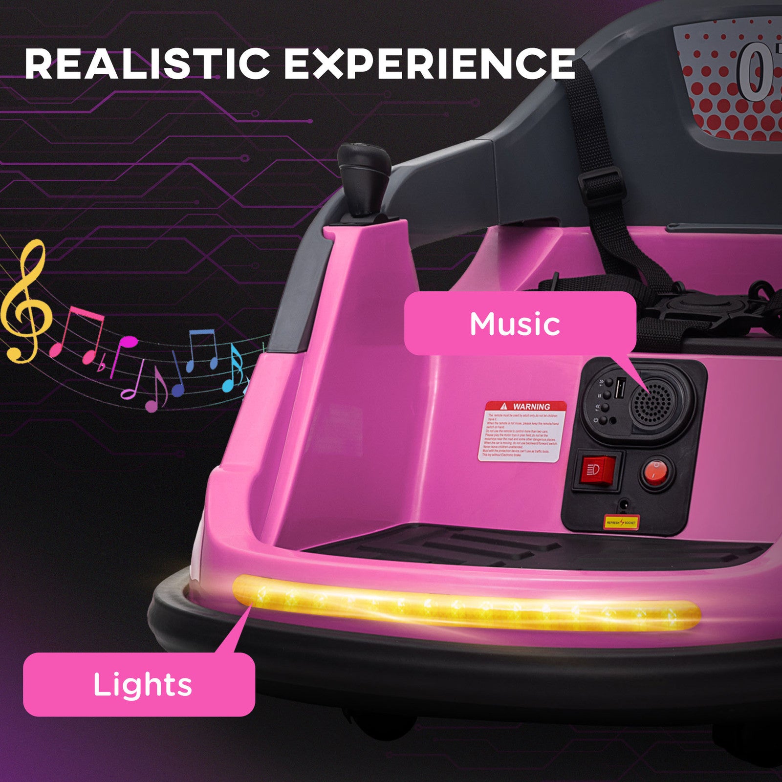 12V Pink Kids Bumper Car with 360° Rotation and Safety Belt Trend Times 5