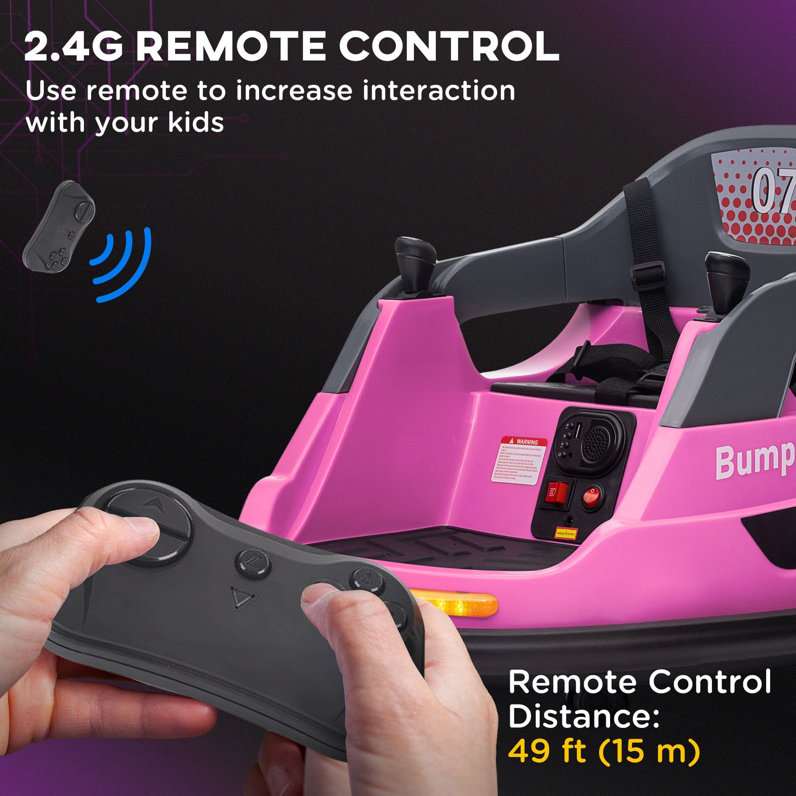 12V Pink Kids Bumper Car with 360° Rotation and Safety Belt Trend Times 6