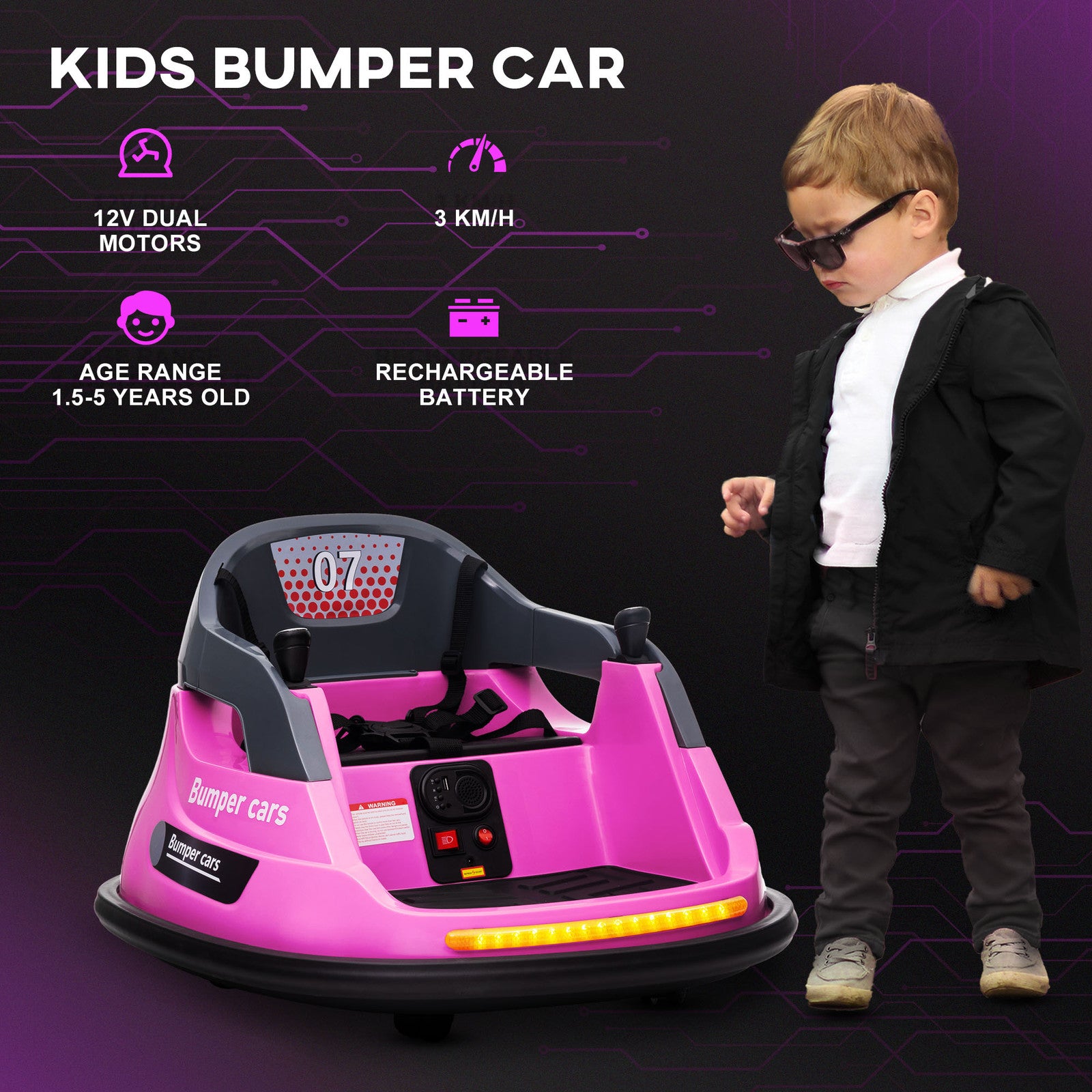12V Pink Kids Bumper Car with 360° Rotation and Safety Belt Trend Times 9