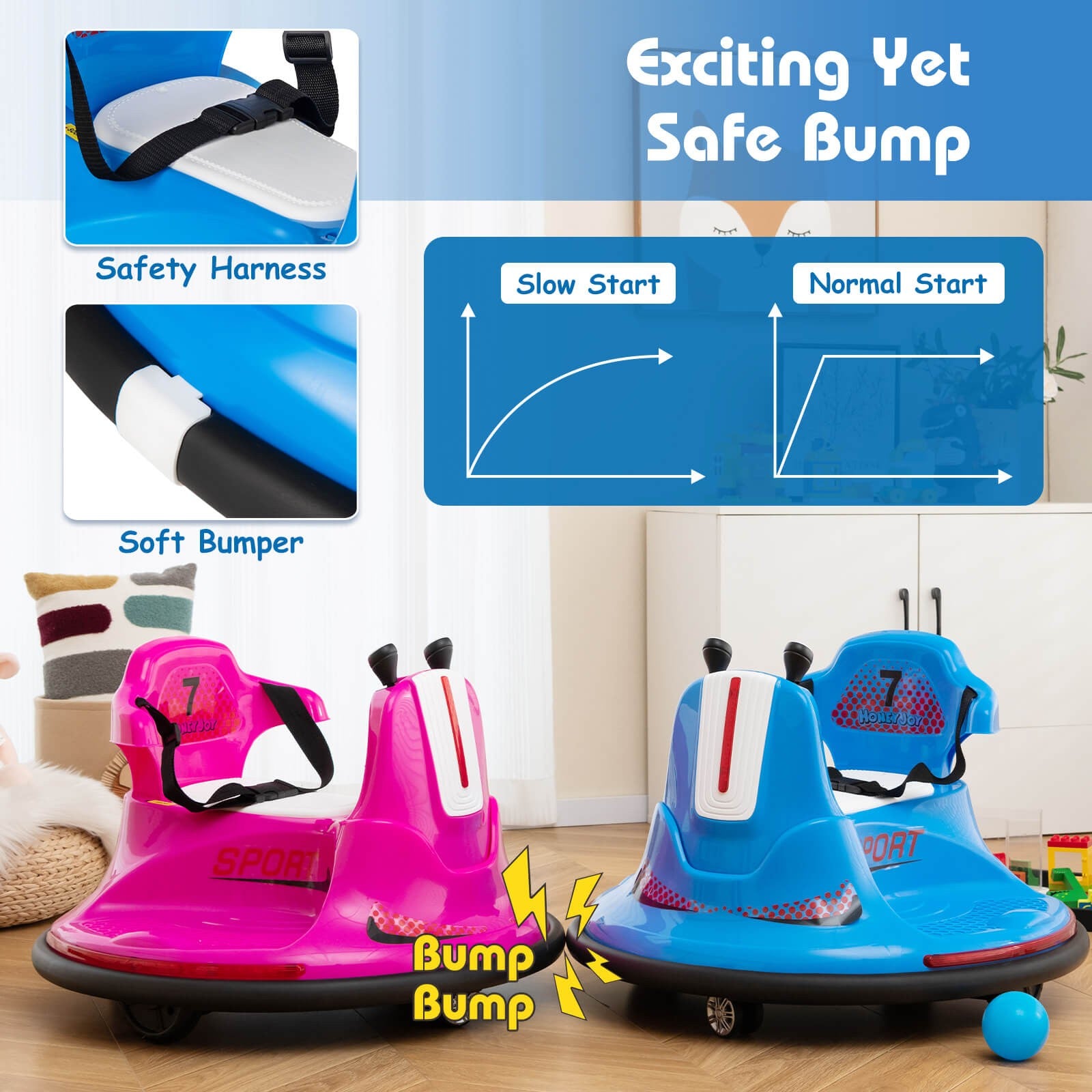 12V Electric Ride-On Bumper Car for Kids and Toddlers with 360 Degree Spin Blue Trend Times 4