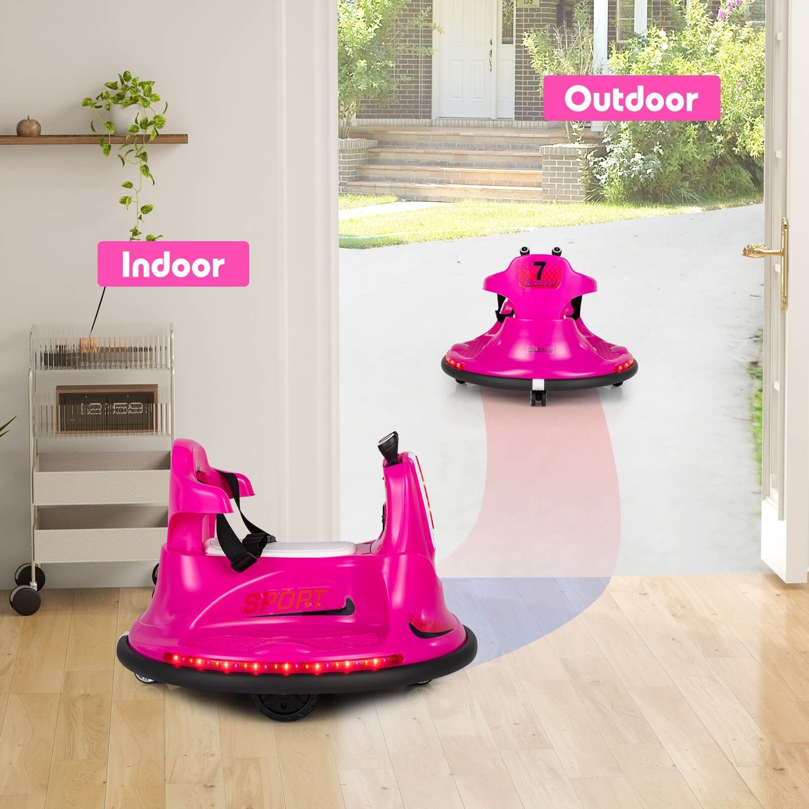 12V Electric Pink Bumper Ride-On Car for Kids and Toddlers with 360 Degree Spin Trend Times 2