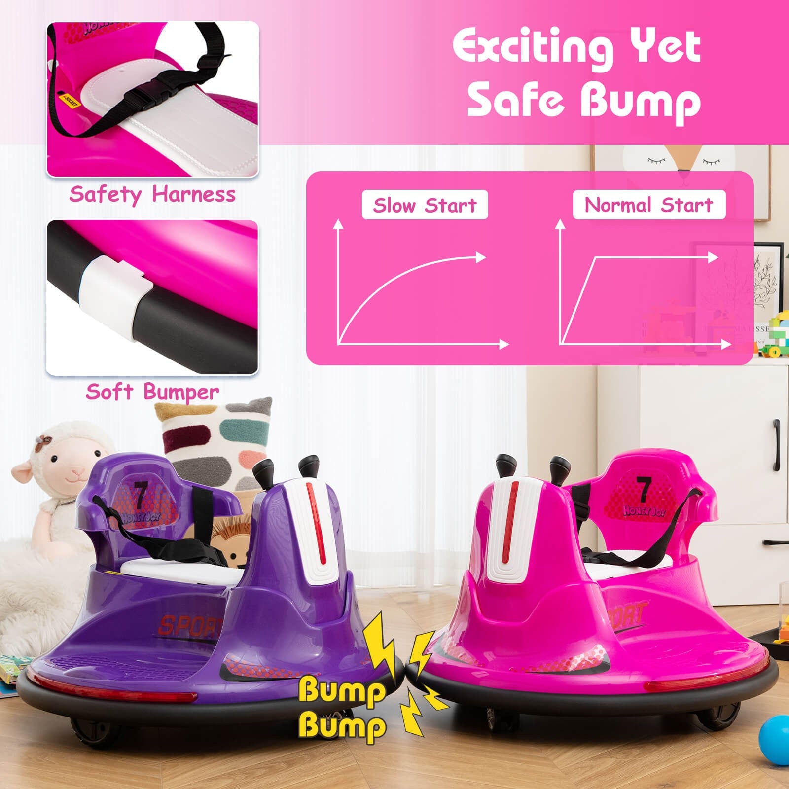 12V Electric Pink Bumper Ride-On Car for Kids and Toddlers with 360 Degree Spin Trend Times 5