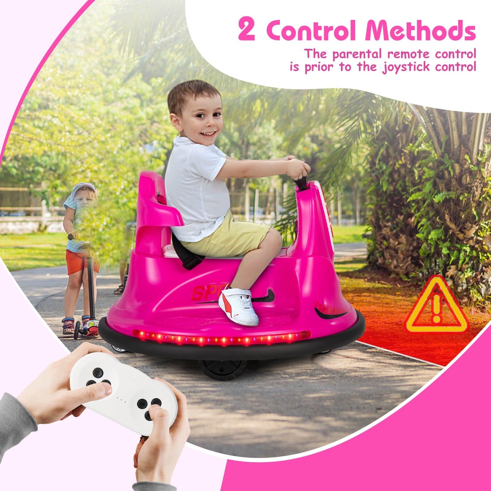 12V Electric Pink Bumper Ride-On Car for Kids and Toddlers with 360 Degree Spin Trend Times 8