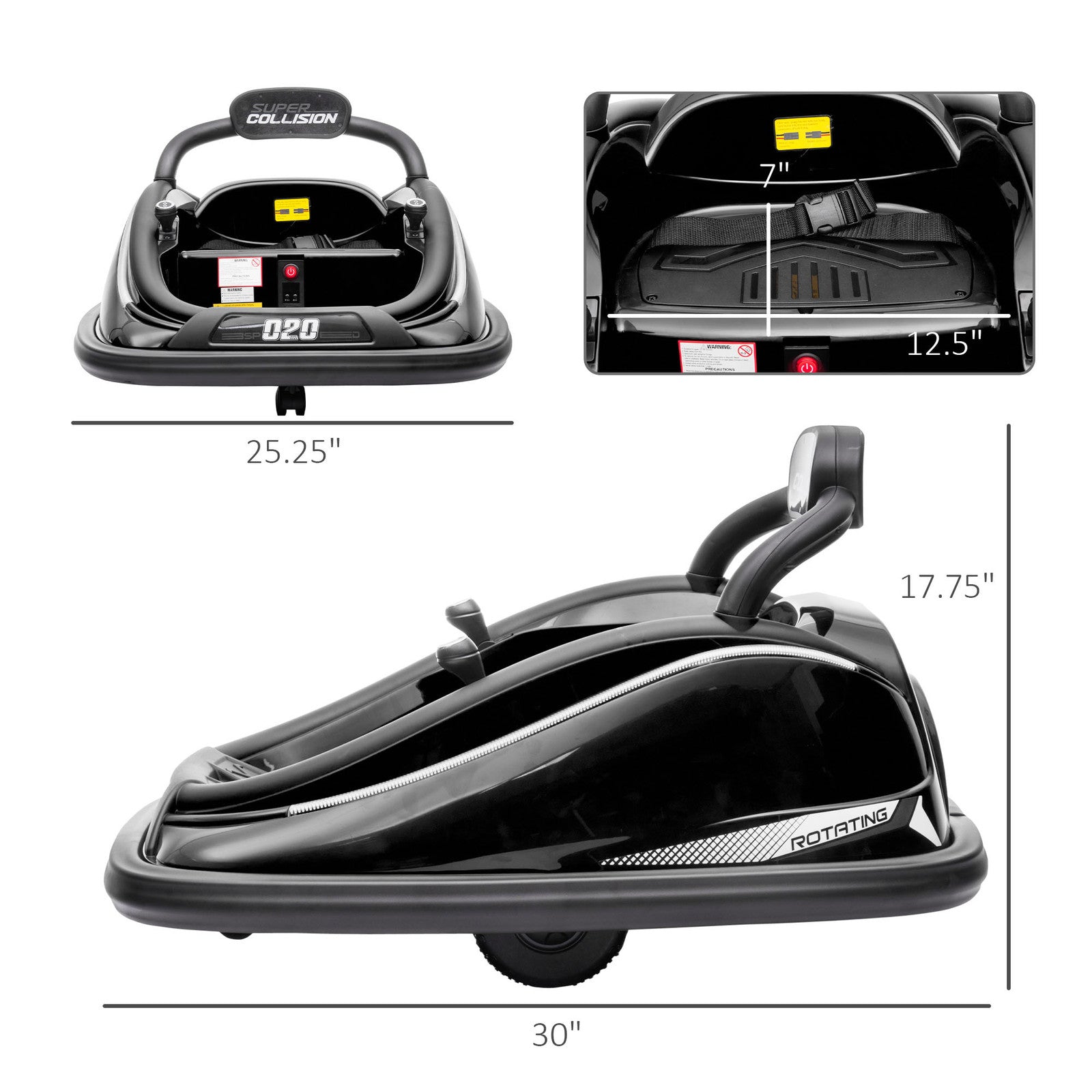 12V Black Electric Ride-On Bumper Car for Kids with Remote Control and 360° Rotation Trend Times 1