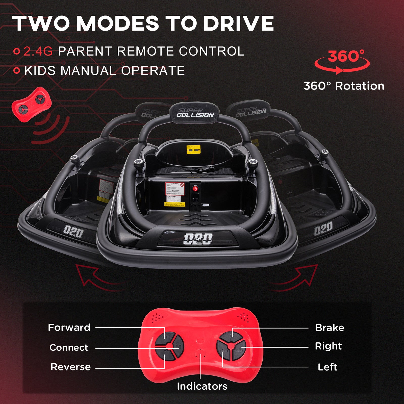 12V Black Electric Ride-On Bumper Car for Kids with Remote Control and 360° Rotation Trend Times 5