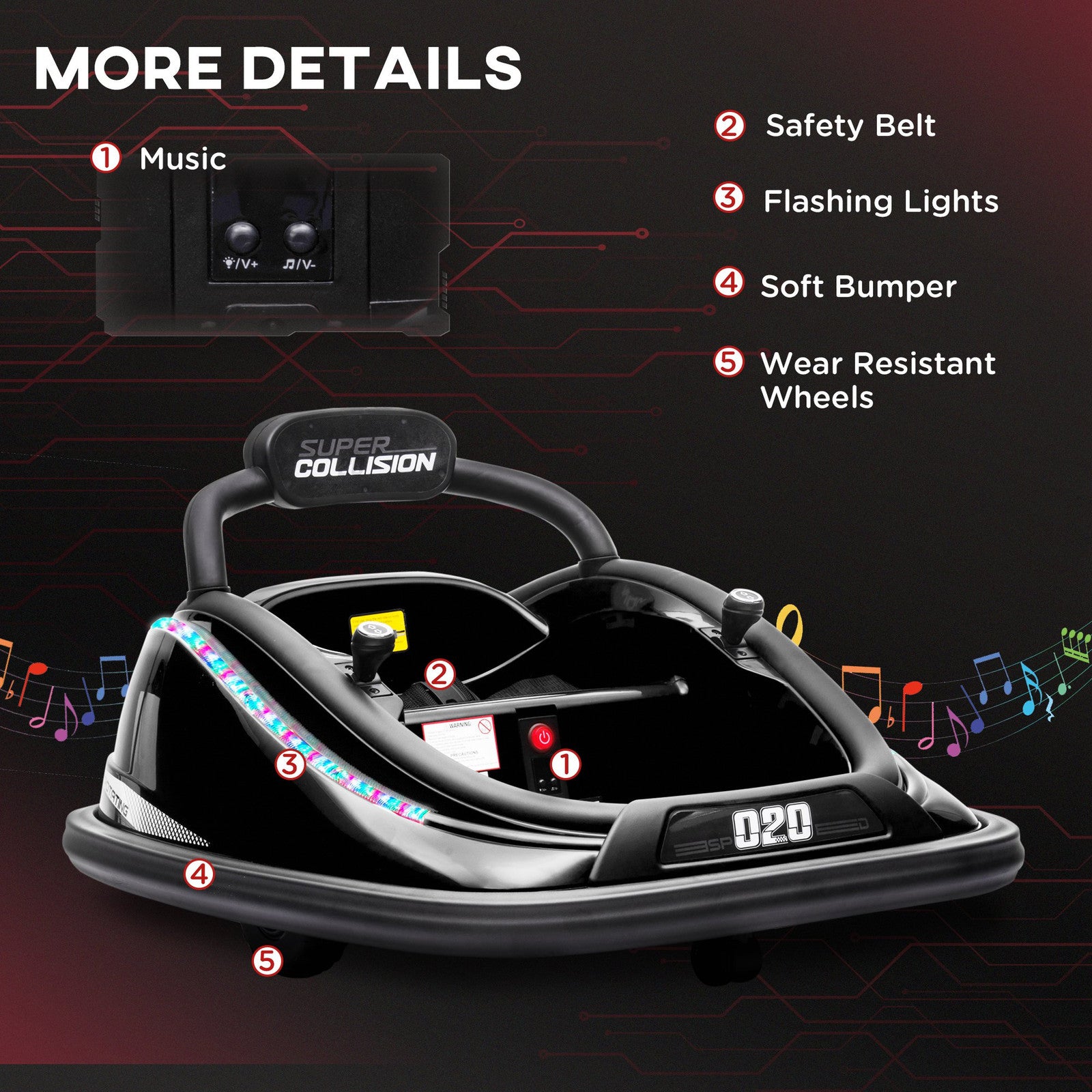 12V Black Electric Ride-On Bumper Car for Kids with Remote Control and 360° Rotation Trend Times 6