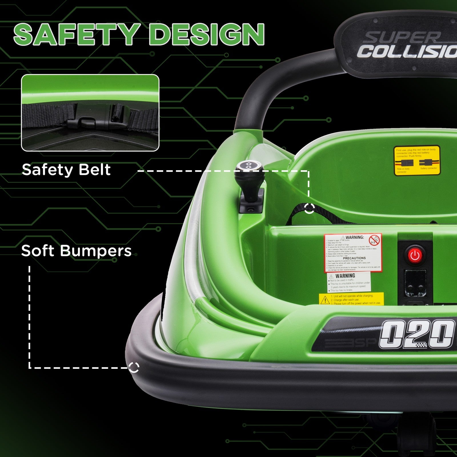 12V Electric Green Kids Ride-On Bumper Car with Remote Control and 360° Steering Trend Times 7