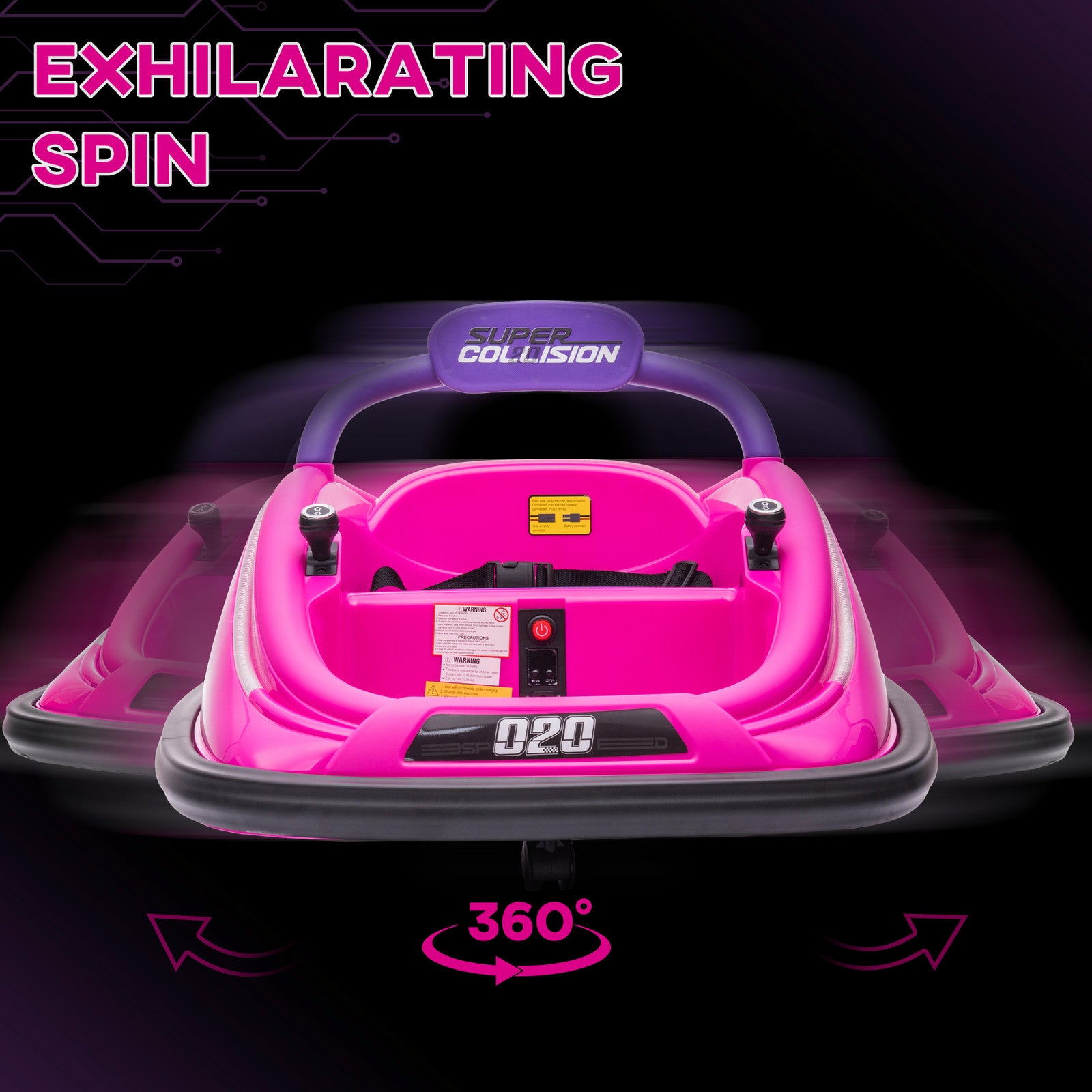 12V Pink Electric Ride-On Bumper Car for Kids with Remote Control and 360° Steering Trend Times 4