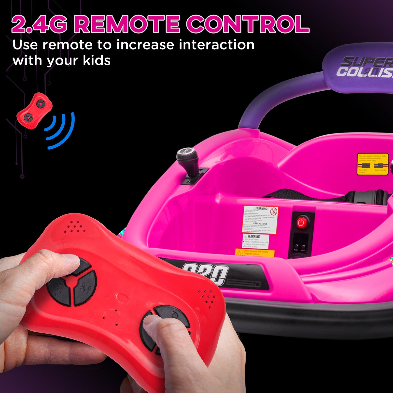12V Pink Electric Ride-On Bumper Car for Kids with Remote Control and 360° Steering Trend Times 6