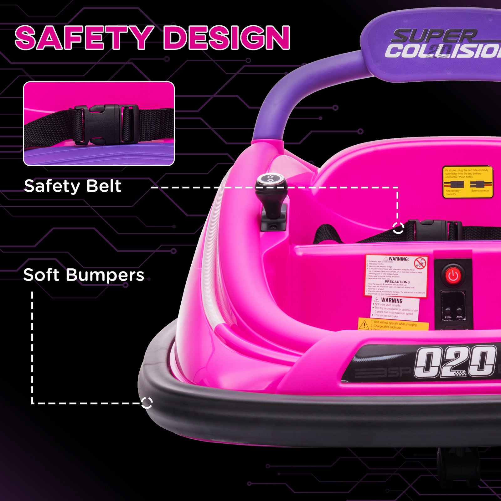 12V Pink Electric Ride-On Bumper Car for Kids with Remote Control and 360° Steering Trend Times 7