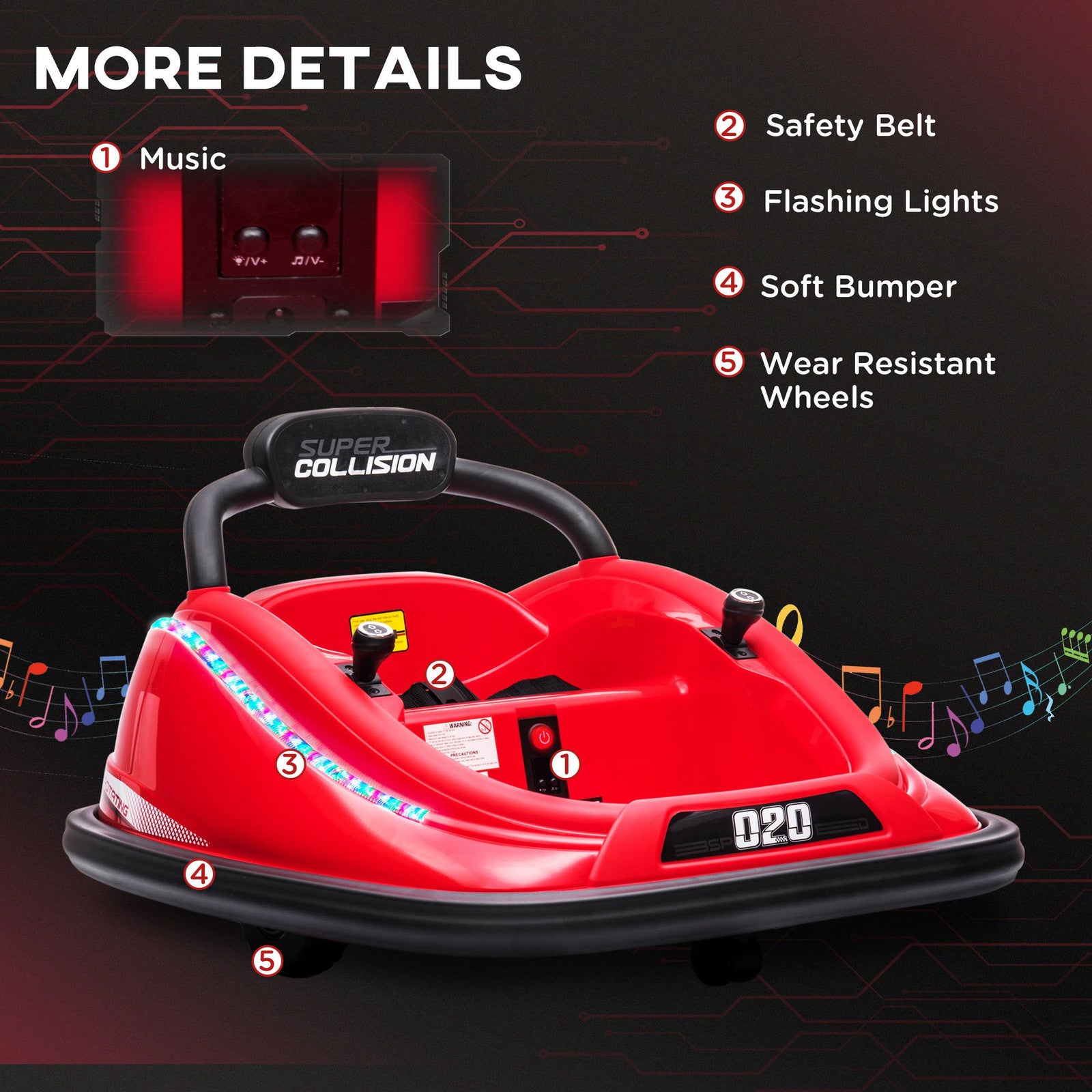 12V Red Electric Ride-On Bumper Car for Kids with 360° Spin and Remote Control Trend Times 6