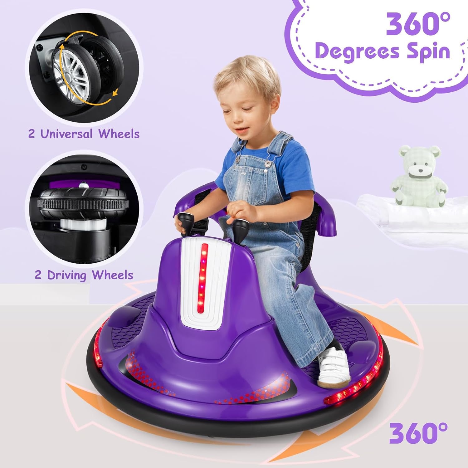 12V Toddler Ride-On Bumper Car with Dual Joysticks and Flashing Lights for Ages 1-3 Trend Times 4