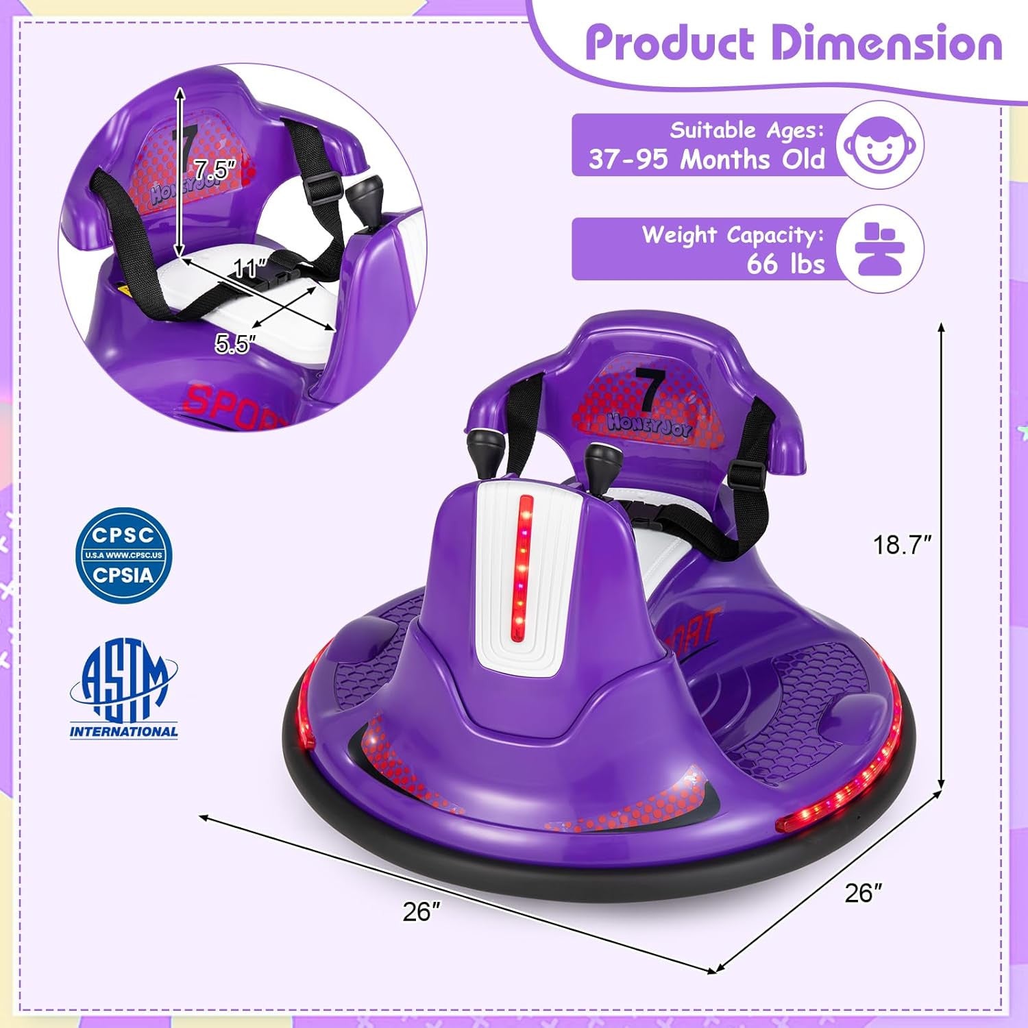 12V Toddler Ride-On Bumper Car with Dual Joysticks and Flashing Lights for Ages 1-3 Trend Times 8