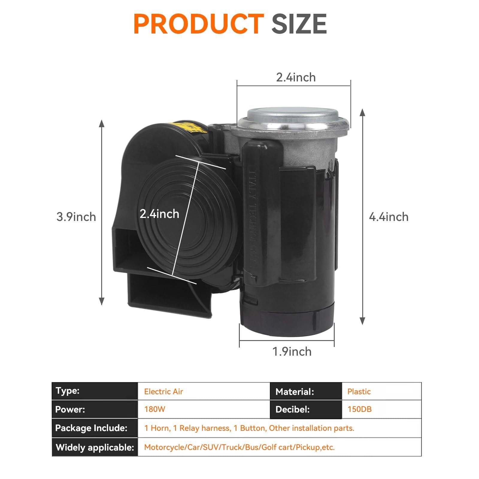 12V Compact Mini Air Horn 130dB for Car Truck Motorcycle Golf Cart Trend Times 1