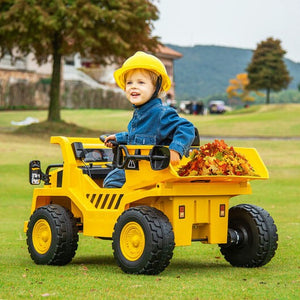 12V Licensed Kids Ride-On Caterpillar Dump Truck with Tiltable Bump Bed Yellow Trend Times 1