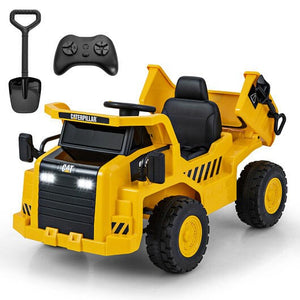 12V Licensed Kids Ride-On Caterpillar Dump Truck with Tiltable Bump Bed Yellow Trend Times 3