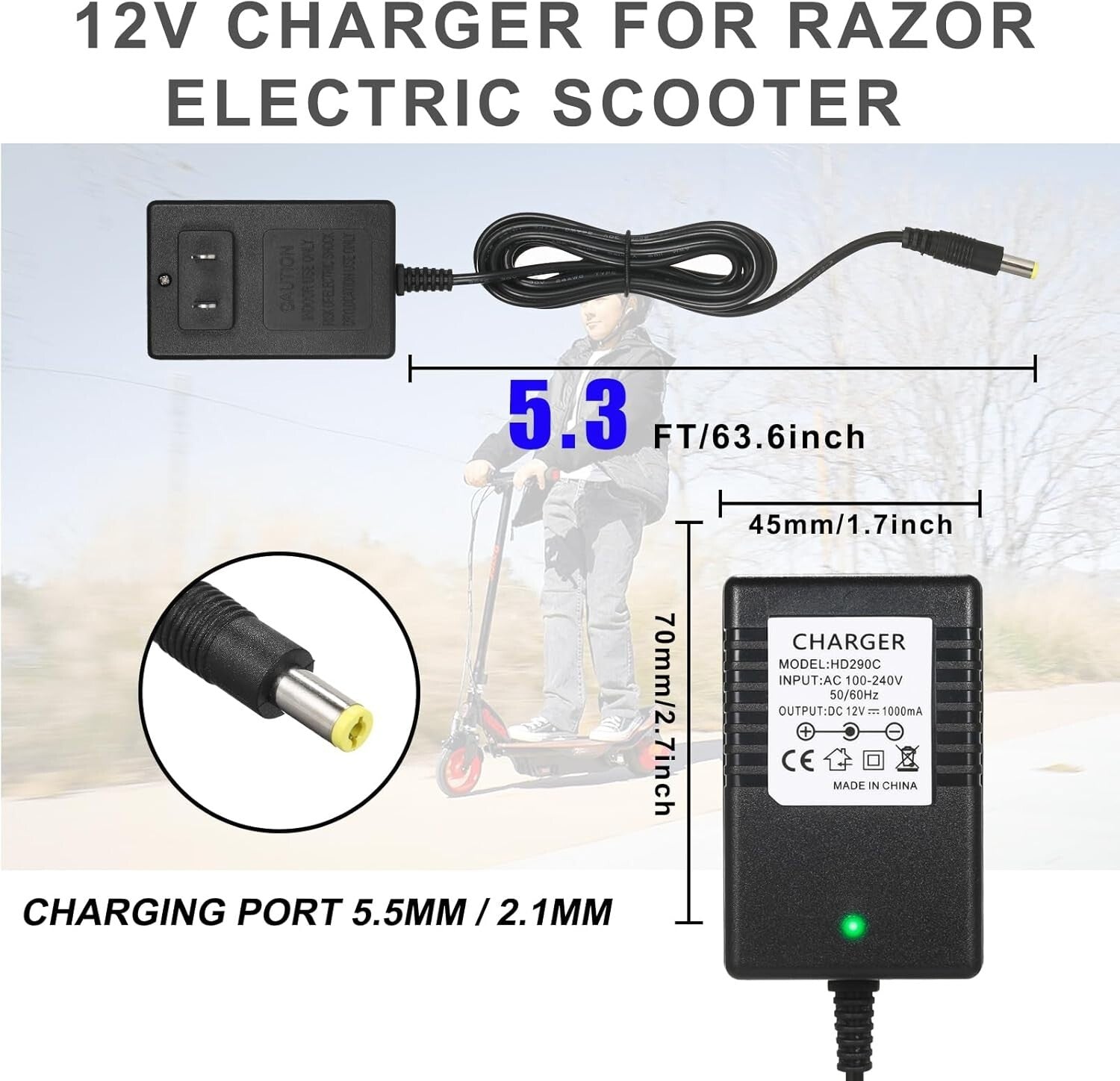 12V Battery Charger for Kidzone Bumper Car and Ride-On Toys Trend Times 4