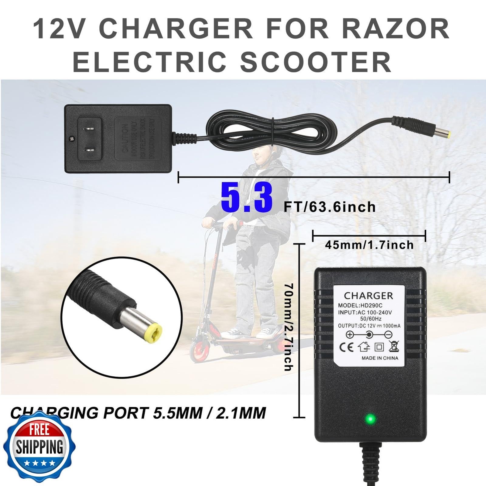 12V Battery Charger for Kidzone Bumper Car and Ride-On Toys Trend Times 3