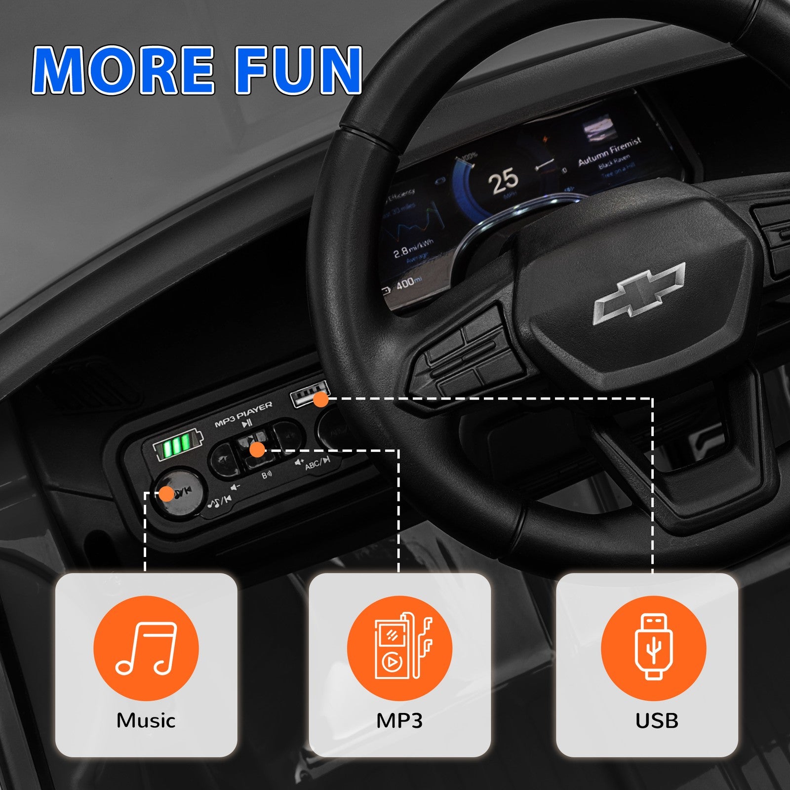 12V Licensed Chevrolet Silverado RST Black Electric Ride-On Car for Kids Trend Times 9