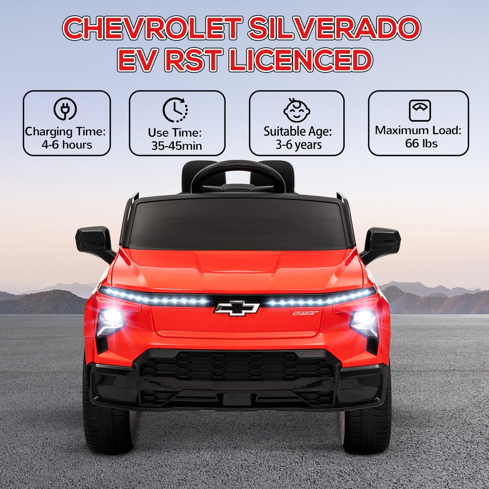 12V Licensed Chevrolet Silverado EV RST Kids Electric Ride-On Car Red Trend Times 4