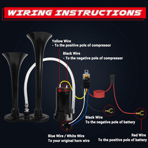 12V Dual Air Horn Kit with 150dB Loud Train Horns and Compressor in Black Trend Times 4