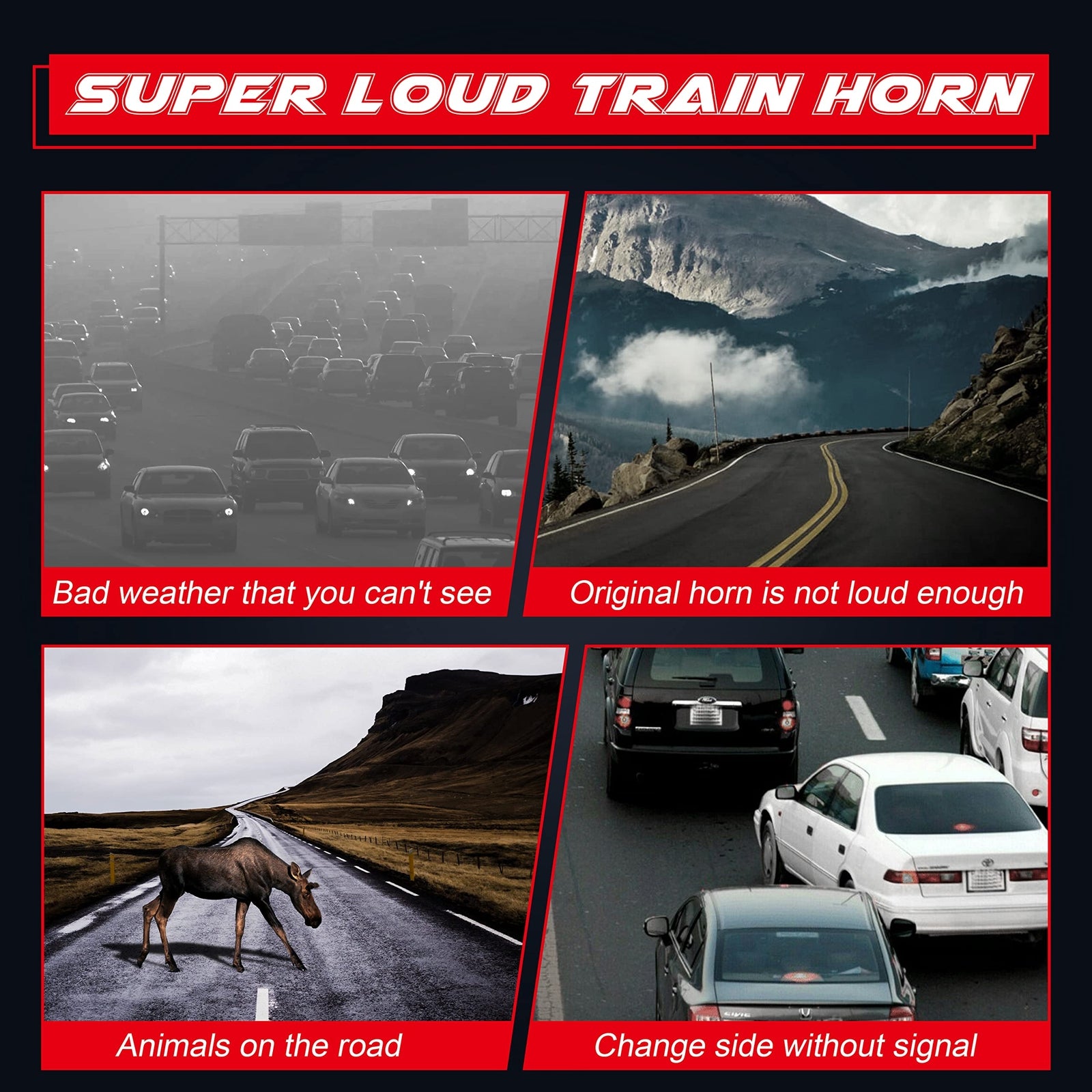 12V Dual Air Horn Kit with 150dB Loud Train Horns and Compressor in Black Trend Times 6