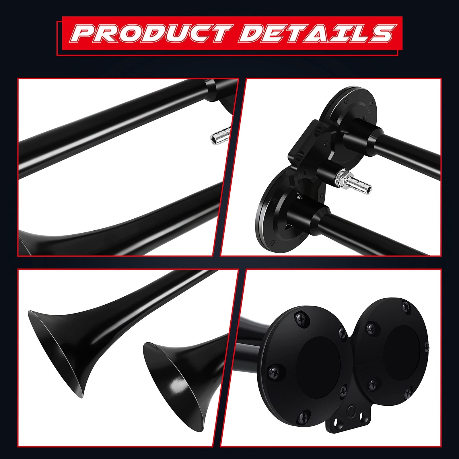 12V Dual Air Horn Kit with 150dB Loud Train Horns and Compressor in Black Trend Times 7