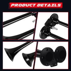 12V Dual Air Horn Kit with 150dB Loud Train Horns and Compressor in Black Trend Times 7