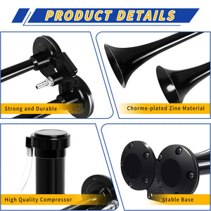 12V Dual Air Horn Kit with Super Loud Train and Truck Compressor System in Black Trend Times 1